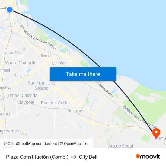 Plaza Constitución (Combi) to City Bell map