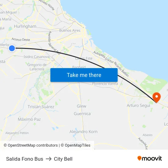 Salida Fono Bus to City Bell map