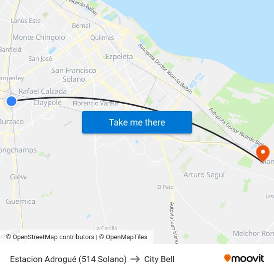 Estacion Adrogué (514 Solano) to City Bell map