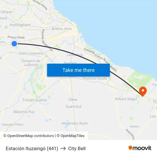 Estación Ituzaingó (441) to City Bell map