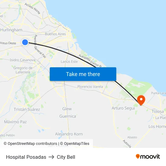 Hospital Posadas to City Bell map