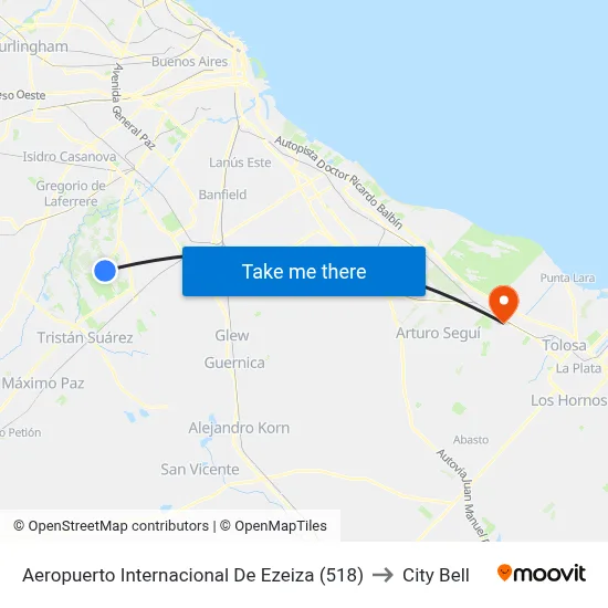 Aeropuerto Internacional De Ezeiza (518) to City Bell map