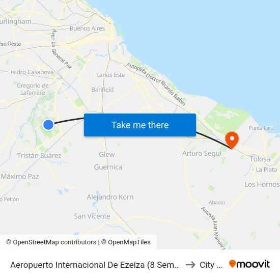Aeropuerto Internacional De Ezeiza (8 Semirápido - 51) to City Bell map