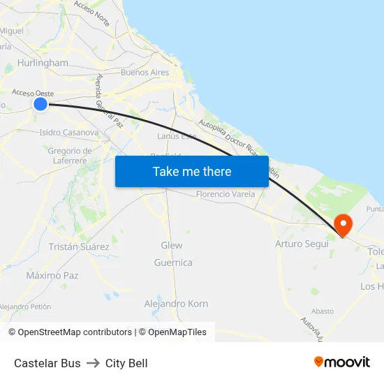 Castelar Bus to City Bell map
