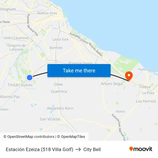 Estación Ezeiza (518 Villa Golf) to City Bell map