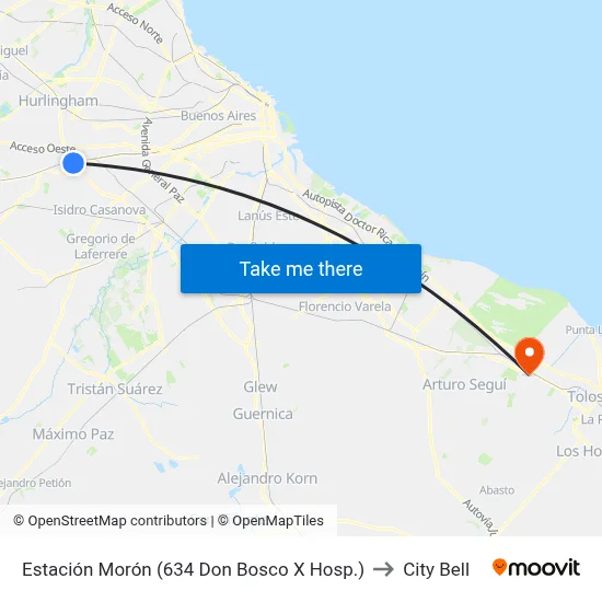 Estación Morón (634 Don Bosco X Hosp.) to City Bell map
