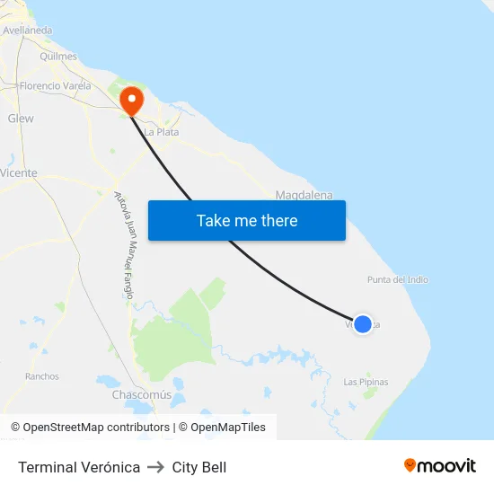 Terminal Verónica to City Bell map