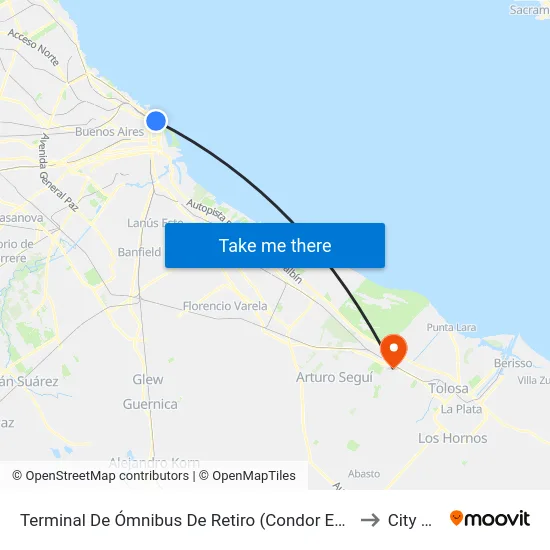Terminal De Ómnibus De Retiro (Condor Estrella)) to City Bell map