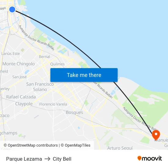 Parque Lezama to City Bell map