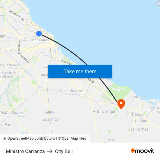 Ministro Carranza to City Bell map