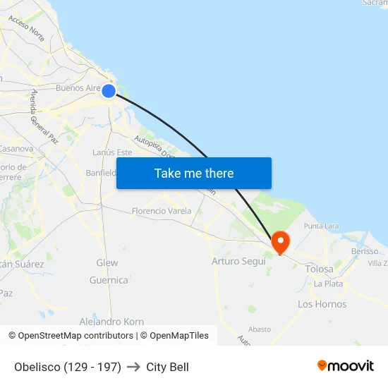 Obelisco (129 - 197) to City Bell map