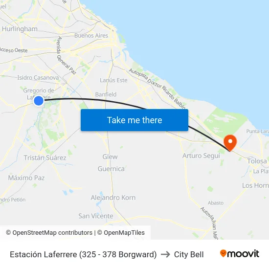 Estación Laferrere (325 - 378 Borgward) to City Bell map