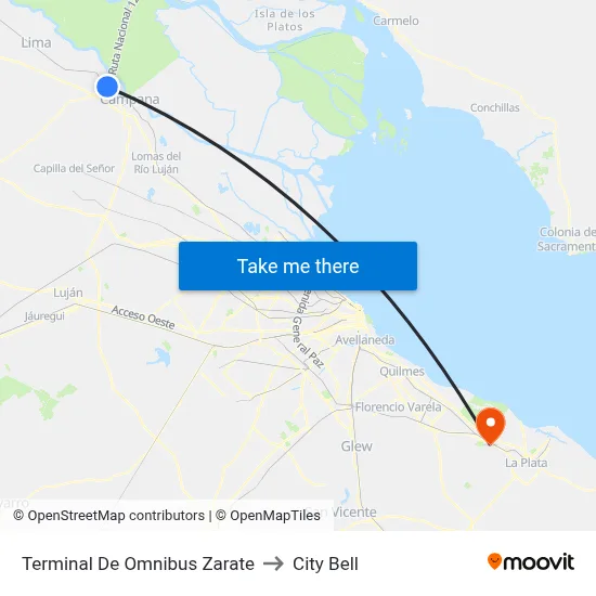 Terminal De Omnibus Zarate to City Bell map