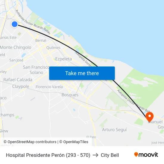 Hospital Presidente Perón (293 - 570) to City Bell map