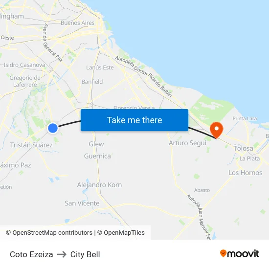 Coto Ezeiza to City Bell map