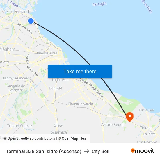 Terminal 338 San Isidro (Ascenso) to City Bell map