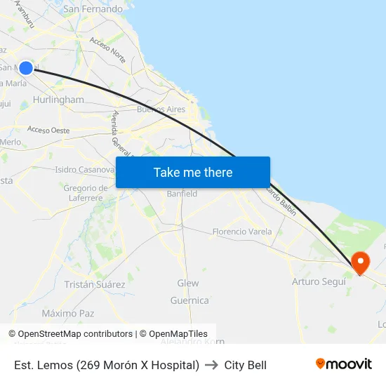 Est. Lemos (269 Morón X Hospital) to City Bell map