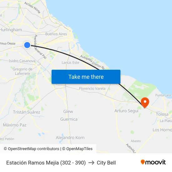 Estación Ramos Mejía (302 - 390) to City Bell map