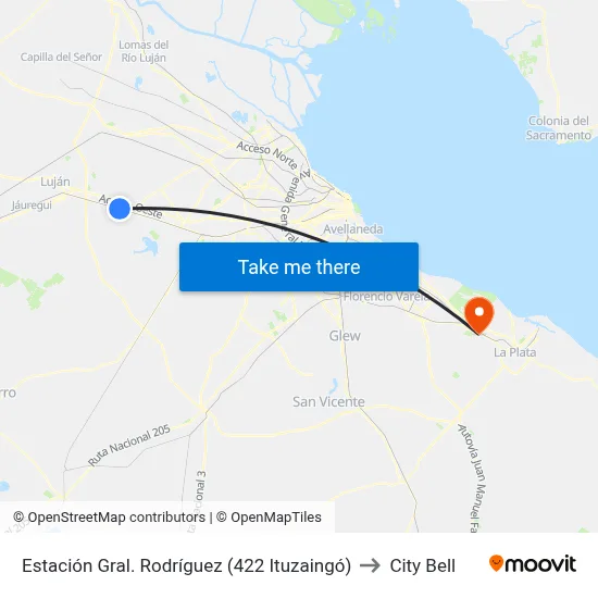 Estación Gral. Rodríguez (422 Ituzaingó) to City Bell map