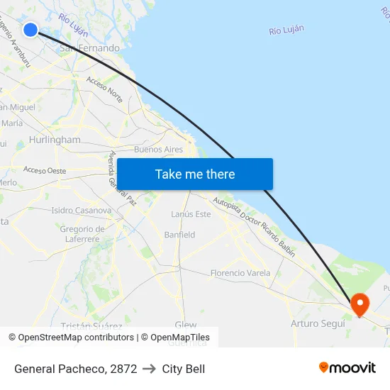 General Pacheco, 2872 to City Bell map