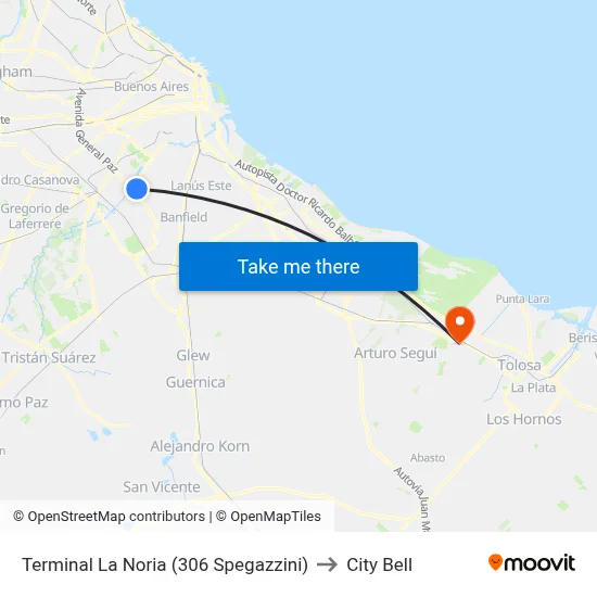 Terminal La Noria (306 Spegazzini) to City Bell map