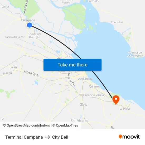 Terminal Campana to City Bell map