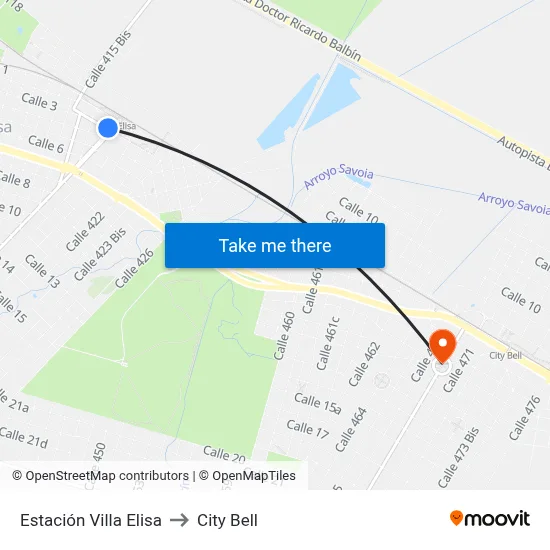 Estación Villa Elisa to City Bell map