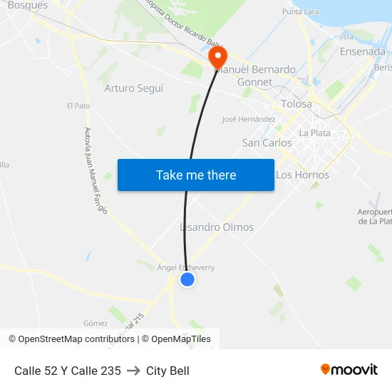 Calle 52 Y Calle 235 to City Bell map