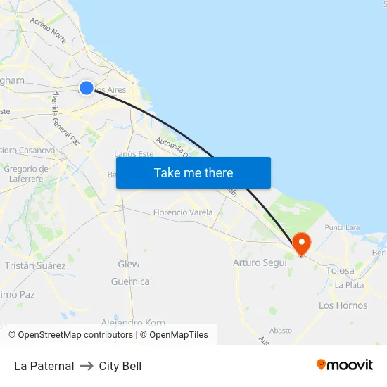 La Paternal to City Bell map