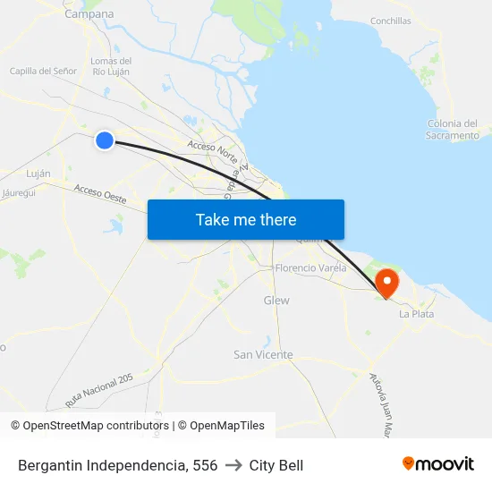 Bergantin Independencia, 556 to City Bell map