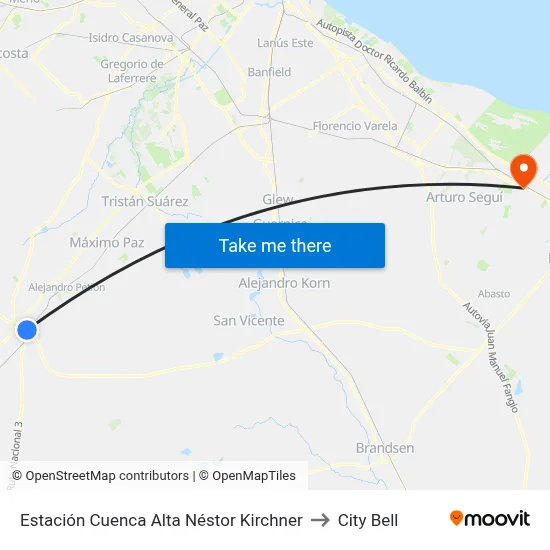 Estación Cuenca Alta Néstor Kirchner to City Bell map