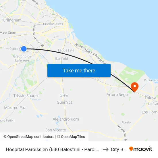 Hospital Paroissien (630 Balestrini - Paroissien) to City Bell map