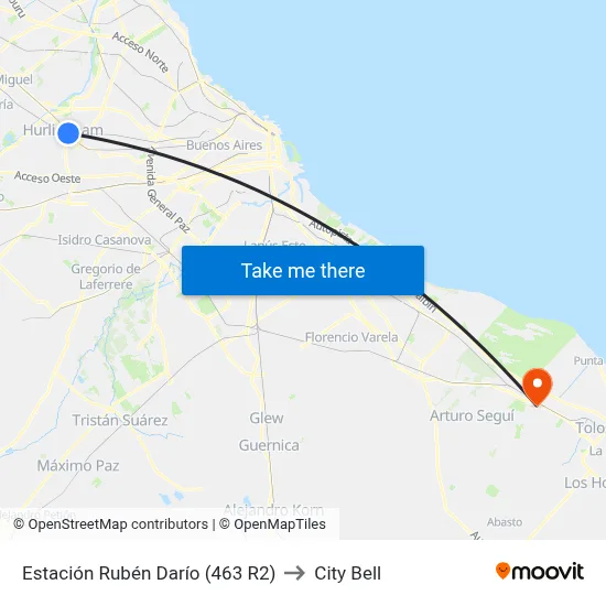 Estación Rubén Darío (463-443 R2) to City Bell map