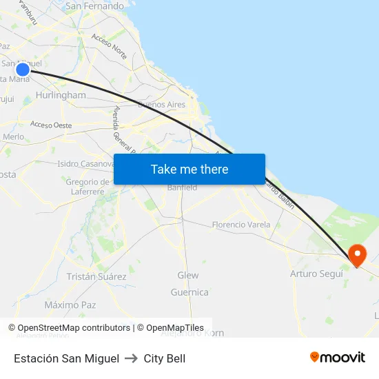 Estación San Miguel to City Bell map
