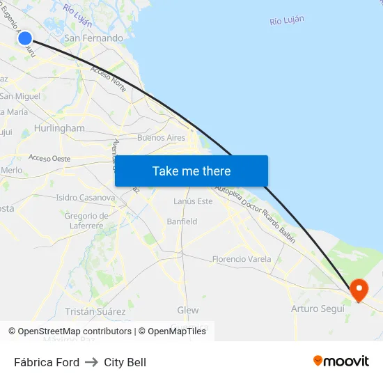 Fábrica Ford to City Bell map