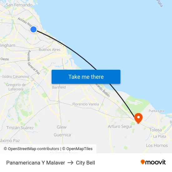 Panamericana Y Malaver to City Bell map
