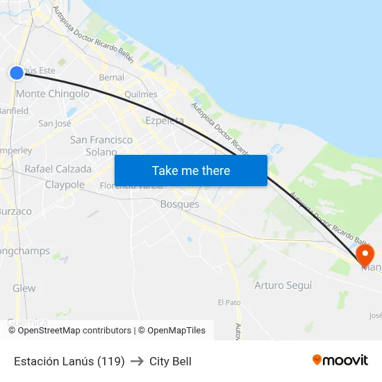 Estación Lanús (119) to City Bell map