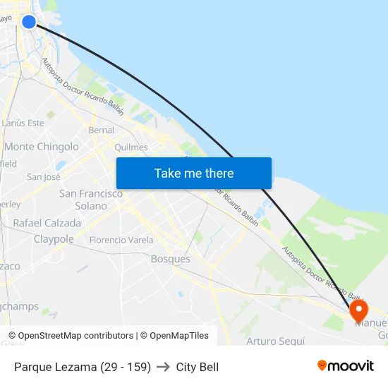 Parque Lezama (29 - 159) to City Bell map
