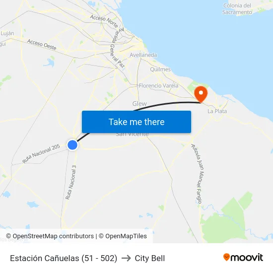 Estación Cañuelas (51 - 502) to City Bell map