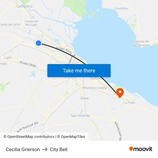 Cecilia Grierson to City Bell map