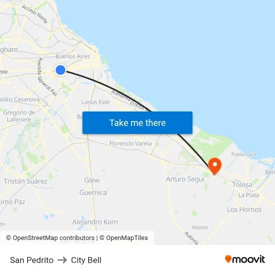 San Pedrito to City Bell map