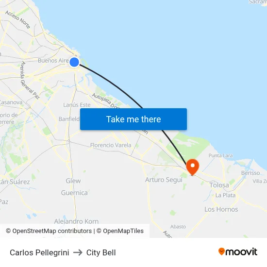 Carlos Pellegrini to City Bell map