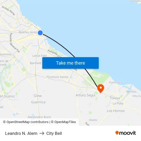 Leandro N. Alem to City Bell map