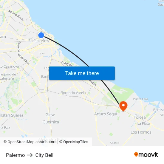 Palermo to City Bell map