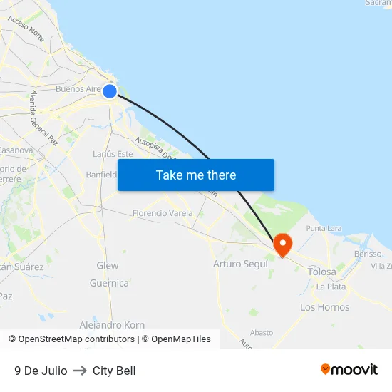 9 De Julio to City Bell map