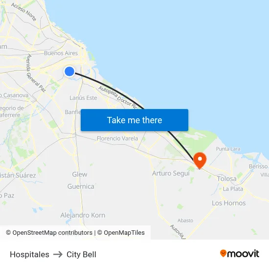 Hospitales to City Bell map