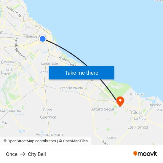 Once to City Bell map