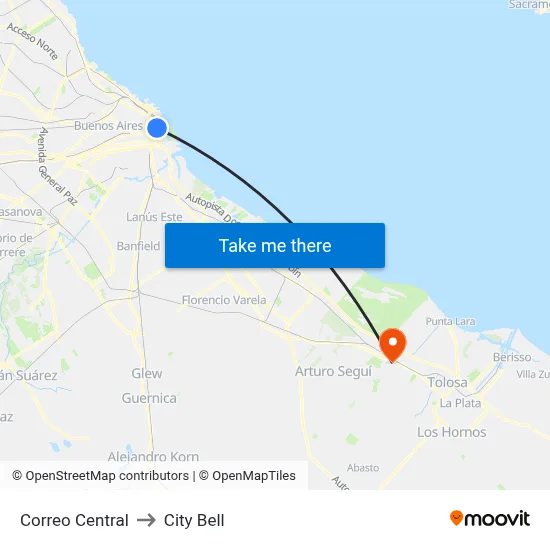 Correo Central to City Bell map