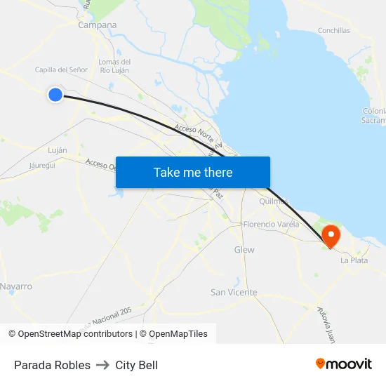 Parada Robles to City Bell map