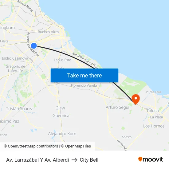 Av. Larrazábal Y Av. Alberdi to City Bell map